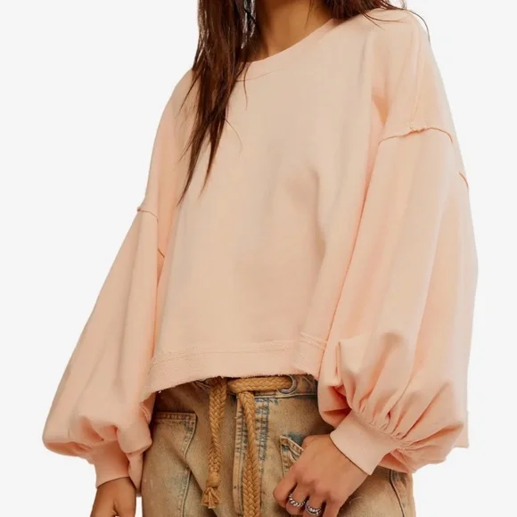 Free People Trish Sweatshirt in Summer Peach Sz M NWT $98R - Picture 4 of 4